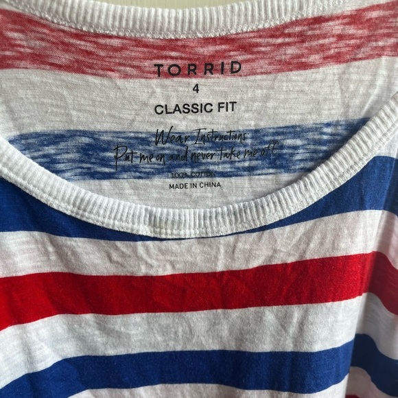Torrid Womens Plus Heritage Slub High‎ Neck Red, White, Blue Striped Tank 4X - Picture 8 of 8